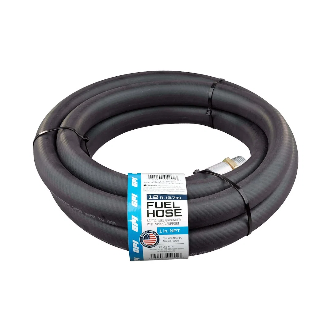 110529-02 – GPI Liquid Transfer Tank Pump Hose, 12 Foot Length x 1 Inch Diameter With Static Wire 1 Inch NPT Thread B...